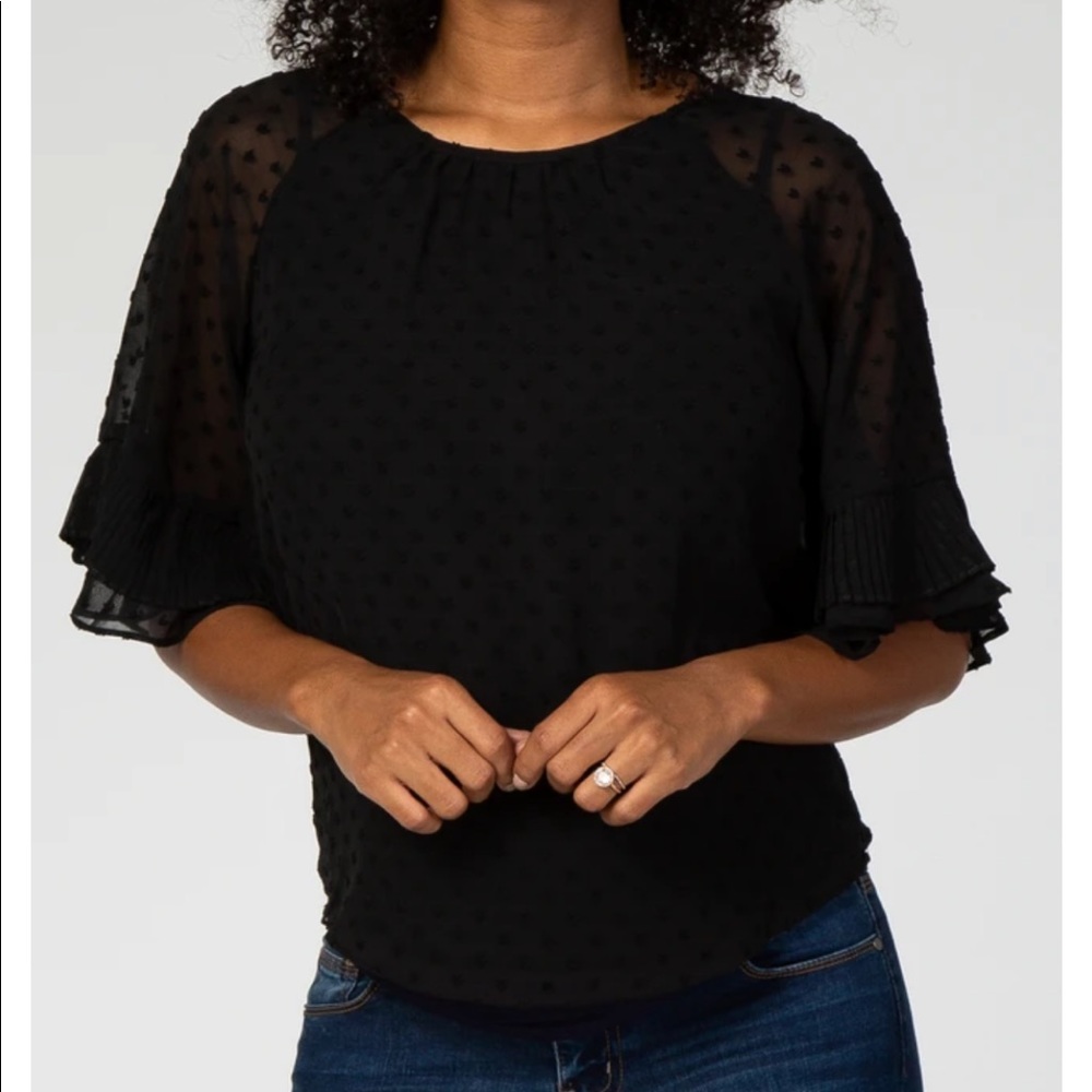 Mittoshop Black Chiffon Swiss Dot Ruffle Sleeve 🤰